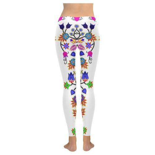 Floral Beadwork Seven Clans White Low Rise Leggings (Invisible Stitch) (Model L05) Low Rise Leggings (Invisible Stitch) (L05) e-joyer