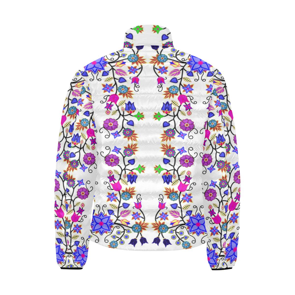 Floral Beadwork Seven Clans White Men's Stand Collar Padded Jacket (Model H41) Men's Stand Collar Padded Jacket (H41) e-joyer