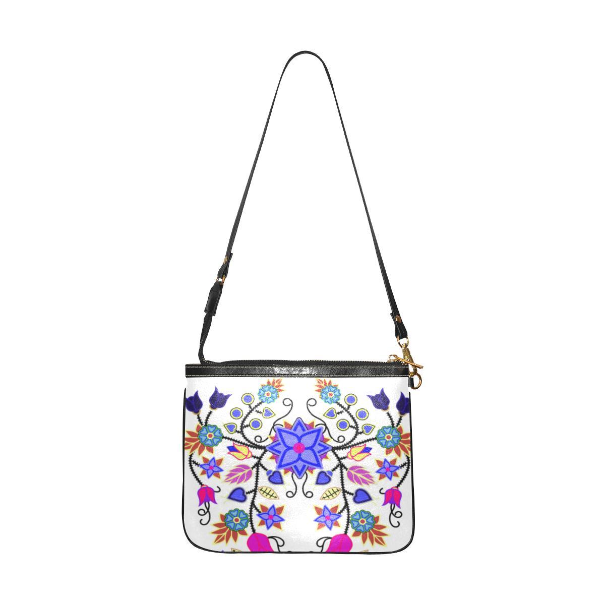 Floral Beadwork Seven Clans White Small Shoulder Bag (Model 1710) Small Shoulder Bag (1710) e-joyer