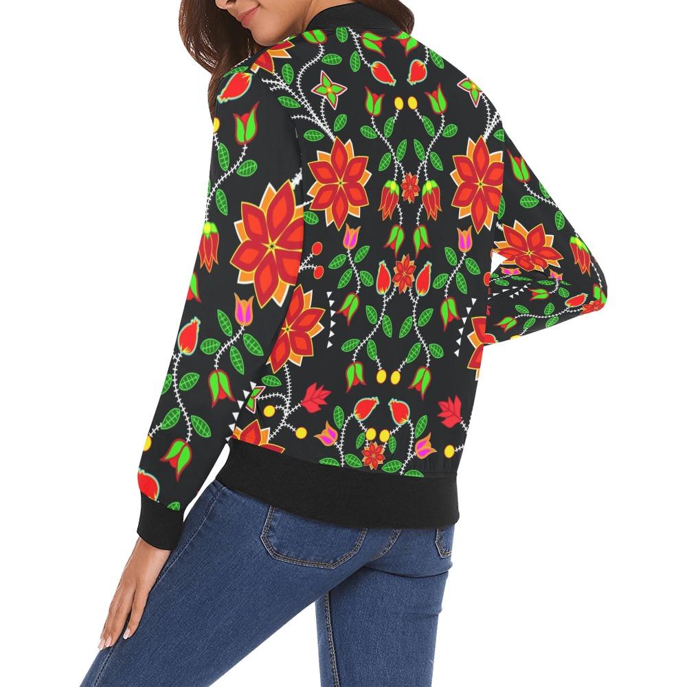 Floral Beadwork Six Bands All Over Print Bomber Jacket for Women (Model H19) Jacket e-joyer