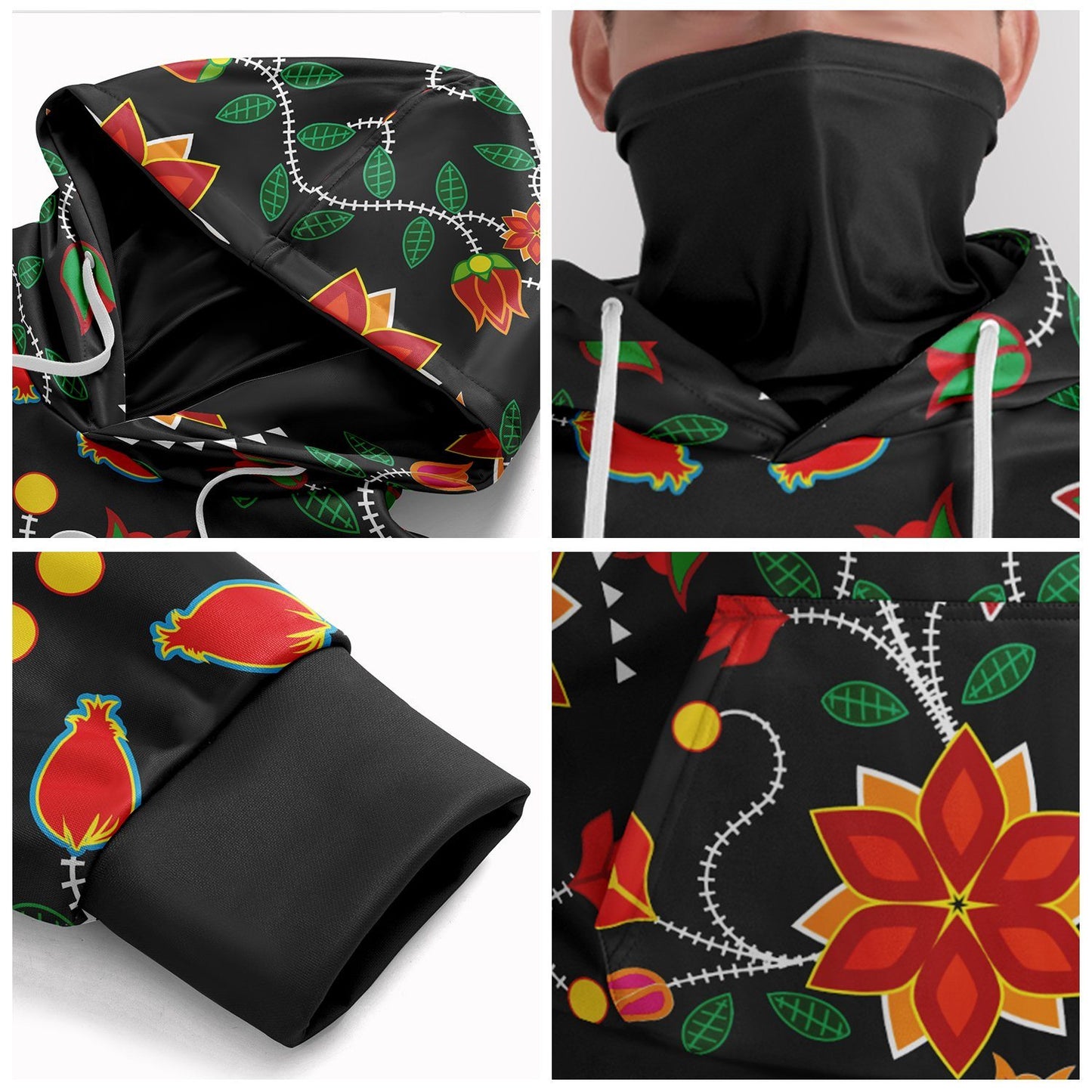 Floral Beadwork Six Bands Hoodie with Face Cover 49 Dzine