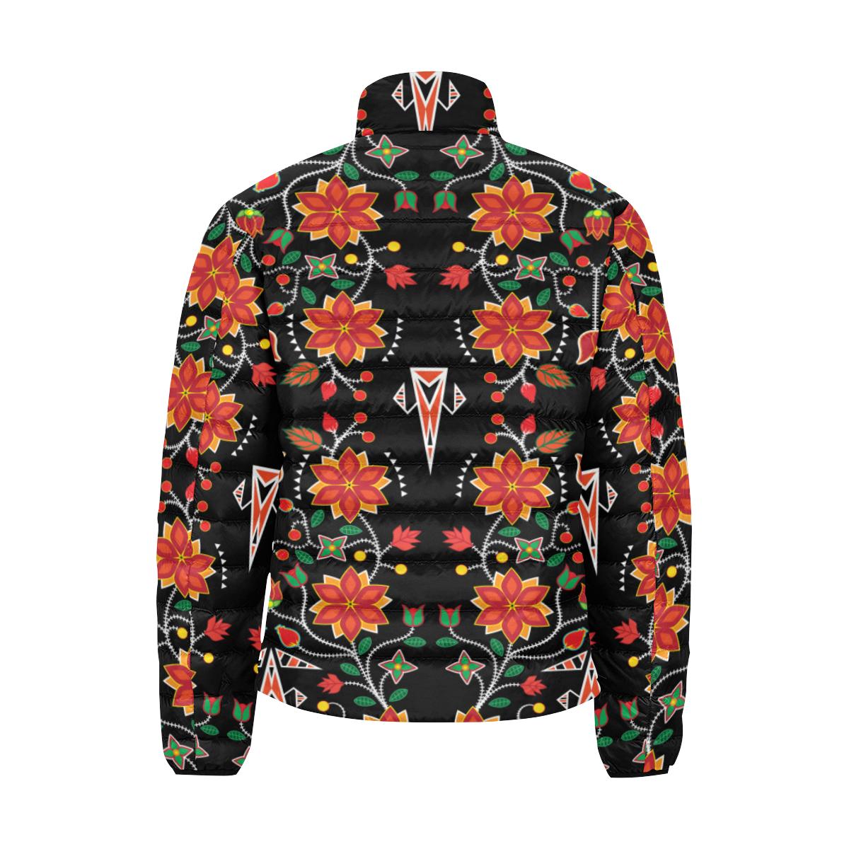 Floral Beadwork Six Bands Men's Stand Collar Padded Jacket (Model H41) Men's Stand Collar Padded Jacket (H41) e-joyer