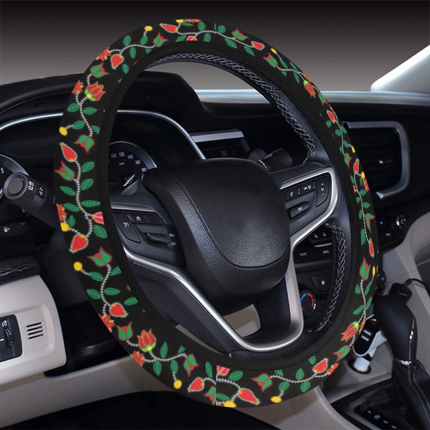 Floral Beadwork Six Bands Steering Wheel Cover with Elastic Edge Steering Wheel Cover with Elastic Edge e-joyer