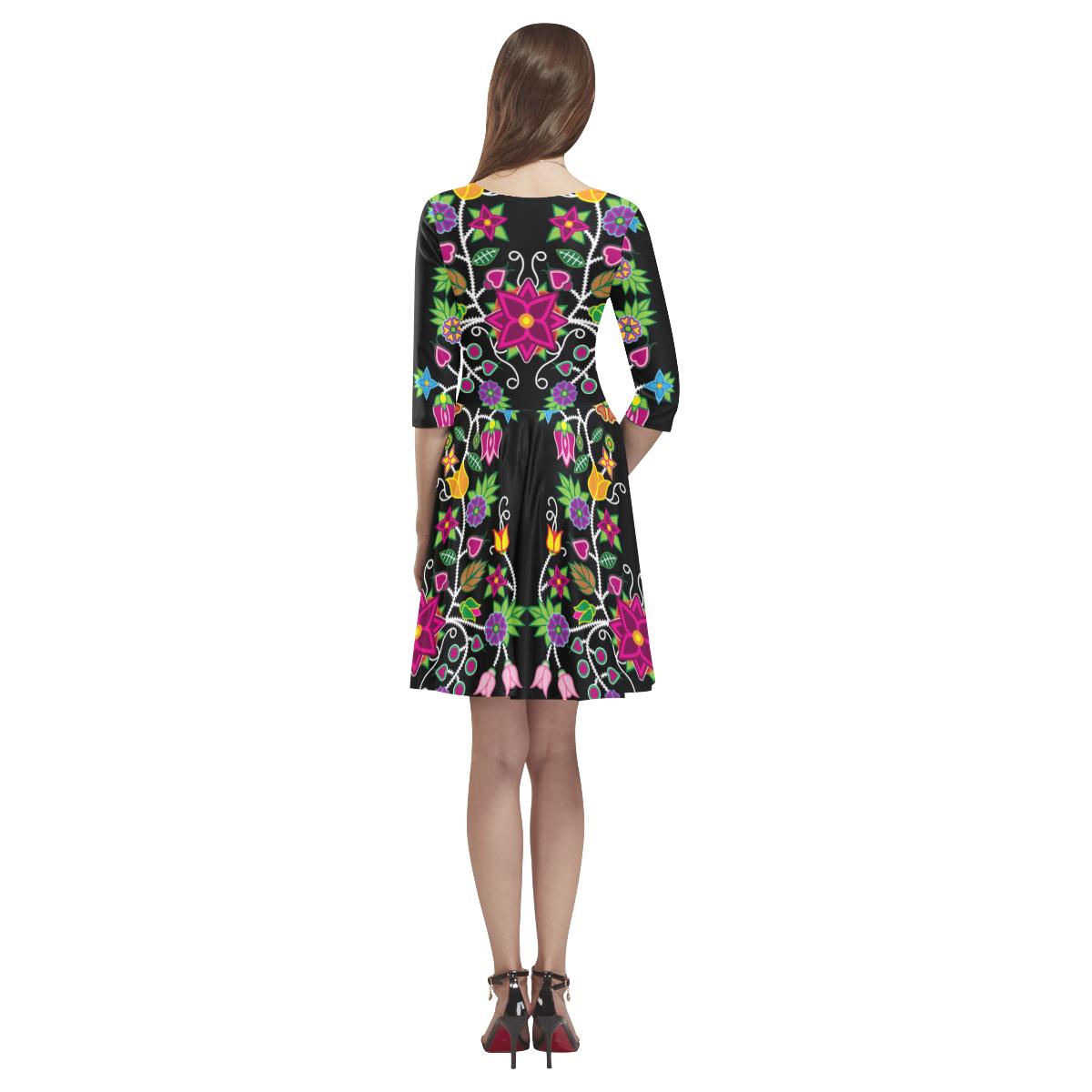 Floral Beadwork Tethys Half-Sleeve Skater Dress(Model D20) Tethys Half-Sleeve Skater Dress (D20) e-joyer