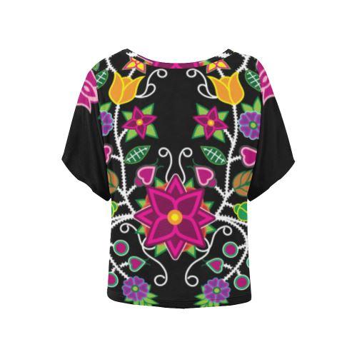 Floral Beadwork Women's Batwing-Sleeved Blouse T shirt (Model T44) Women's Batwing-Sleeved Blouse T shirt (T44) e-joyer