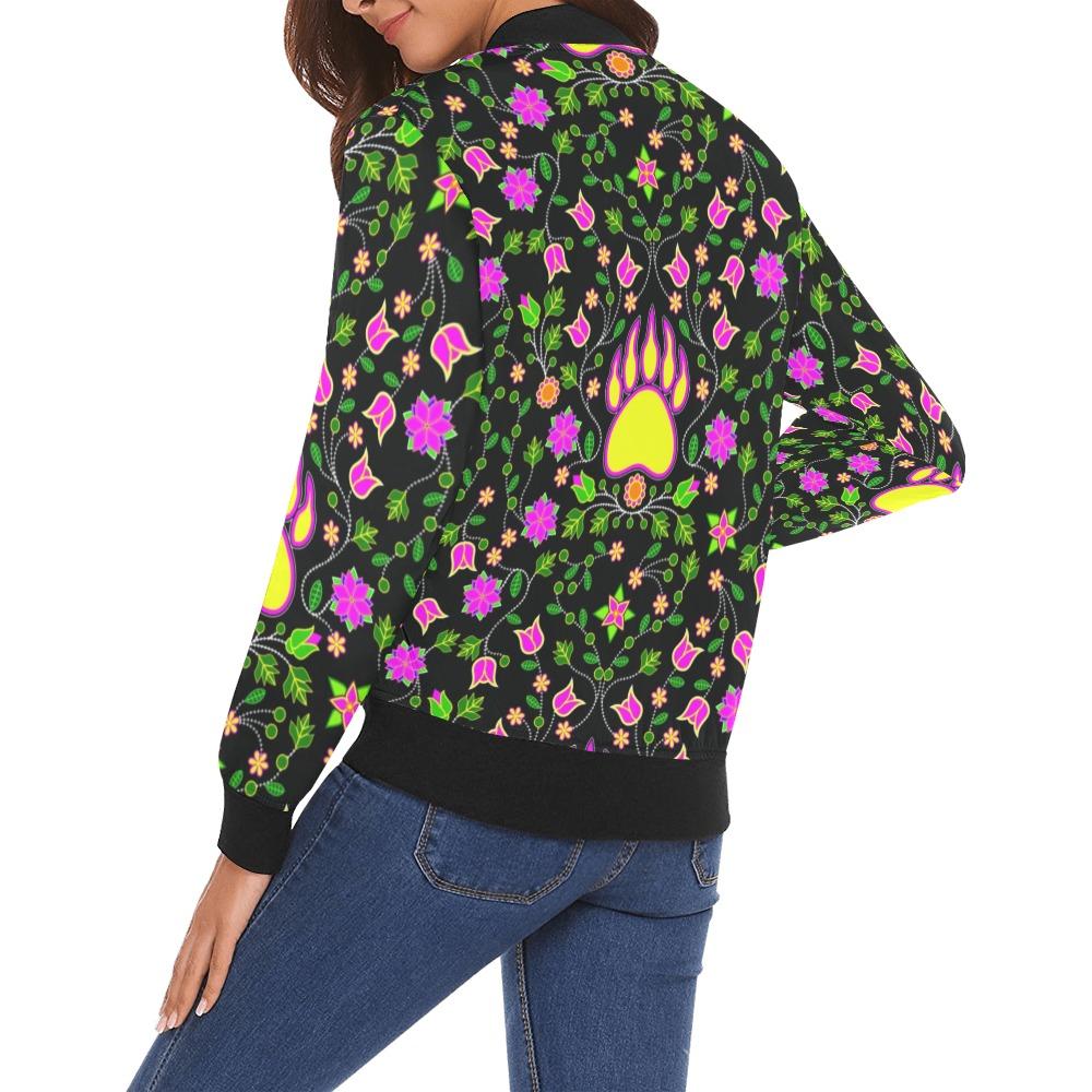Floral Bearpaw Pink and Yellow All Over Print Bomber Jacket for Women (Model H19) Jacket e-joyer
