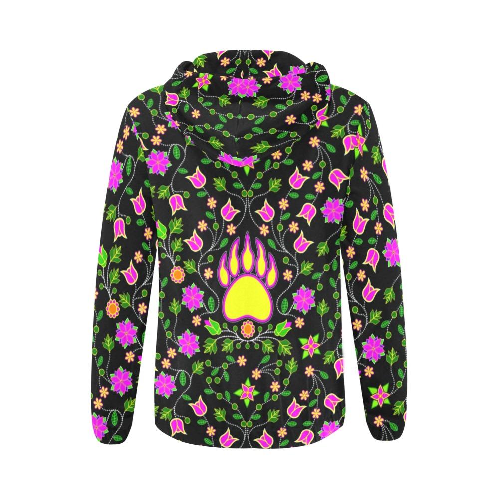 Floral Bearpaw Pink and Yellow All Over Print Full Zip Hoodie for Women (Model H14) hoodie e-joyer