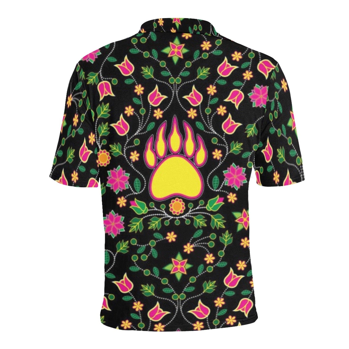 Floral Bearpaw Pink and Yellow Men's All Over Print Polo Shirt (Model T55) Men's Polo Shirt (Model T55) e-joyer