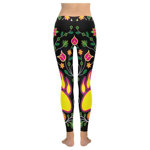 Floral Bearpaw Sunset and Yellow Low Rise Leggings (Invisible Stitch) (Model L05) Low Rise Leggings (Invisible Stitch) (L05) e-joyer