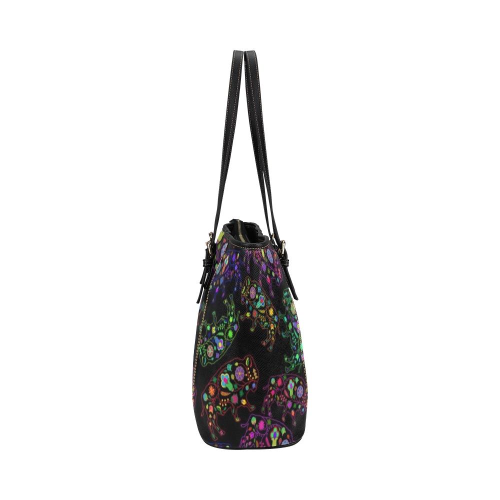 Floral Buffalo Leather Tote Bag/Large (Model 1640) bag e-joyer