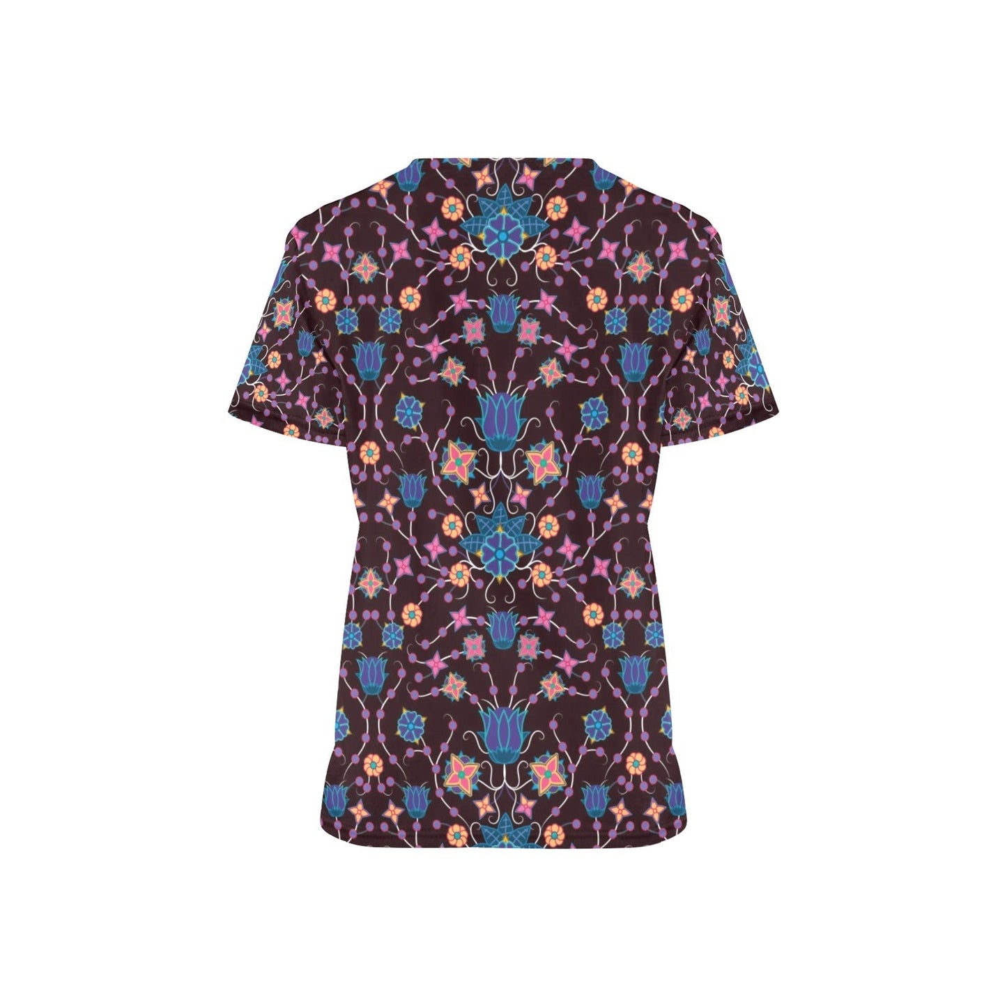 Floral Damask Purple All Over Print Scrub Top Scrub Top e-joyer