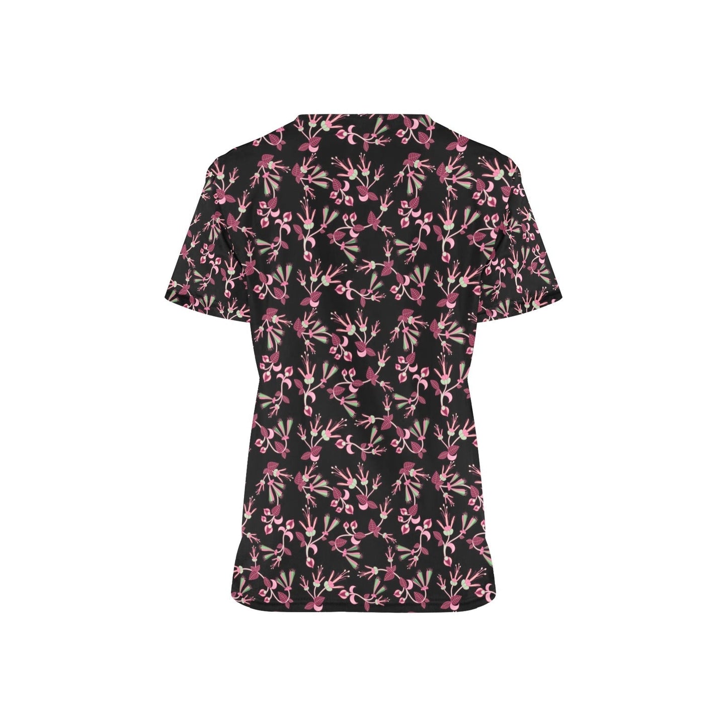 Floral Green Black All Over Print Scrub Top Scrub Top e-joyer