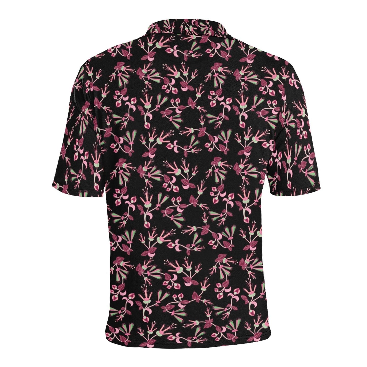 Floral Green Black Men's All Over Print Polo Shirt (Model T55) Men's Polo Shirt (Model T55) e-joyer