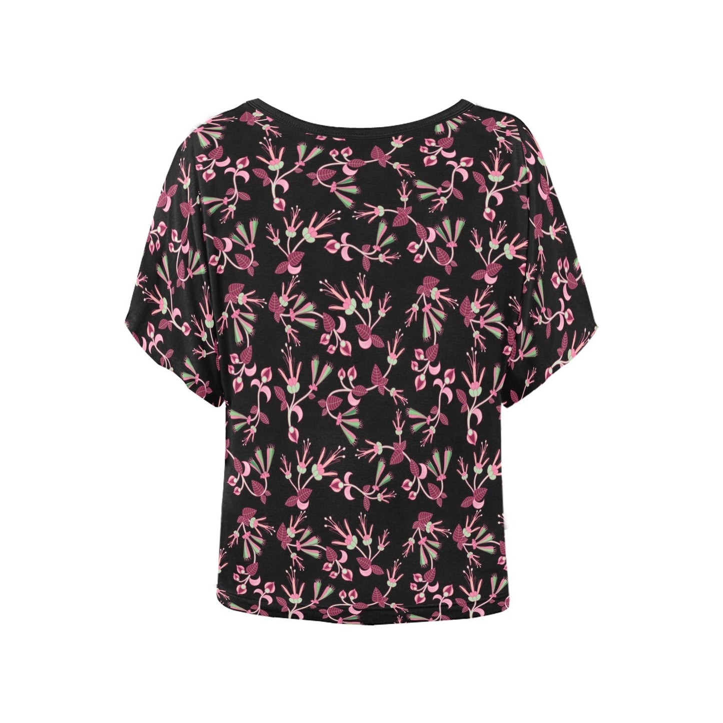Floral Green Black Women's Batwing-Sleeved Blouse T shirt (Model T44) Women's Batwing-Sleeved Blouse T shirt (T44) e-joyer