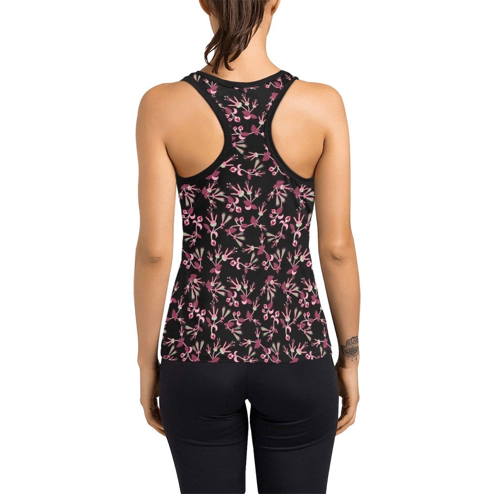 Floral Green Black Women's Racerback Tank Top (Model T60) Racerback Tank Top (T60) e-joyer