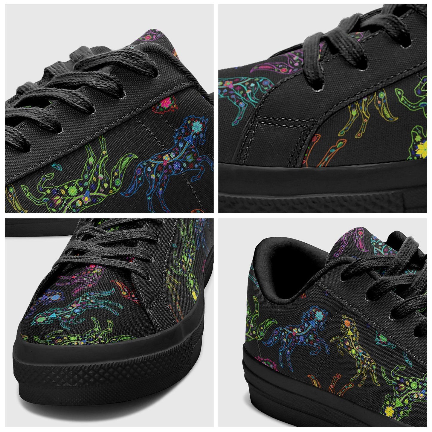 Floral Horse Aapisi Low Top Canvas Shoes Black Sole aapisi Herman