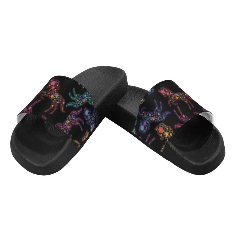 Floral Horse Men's Slide Sandals (Model 057) Men's Slide Sandals (057) e-joyer