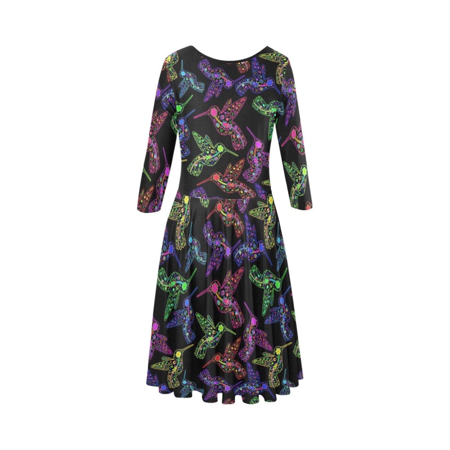 Floral Humming Bird Tethys Half-Sleeve Skater Dress(Model D20) Tethys Half-Sleeve Skater Dress (D20) e-joyer