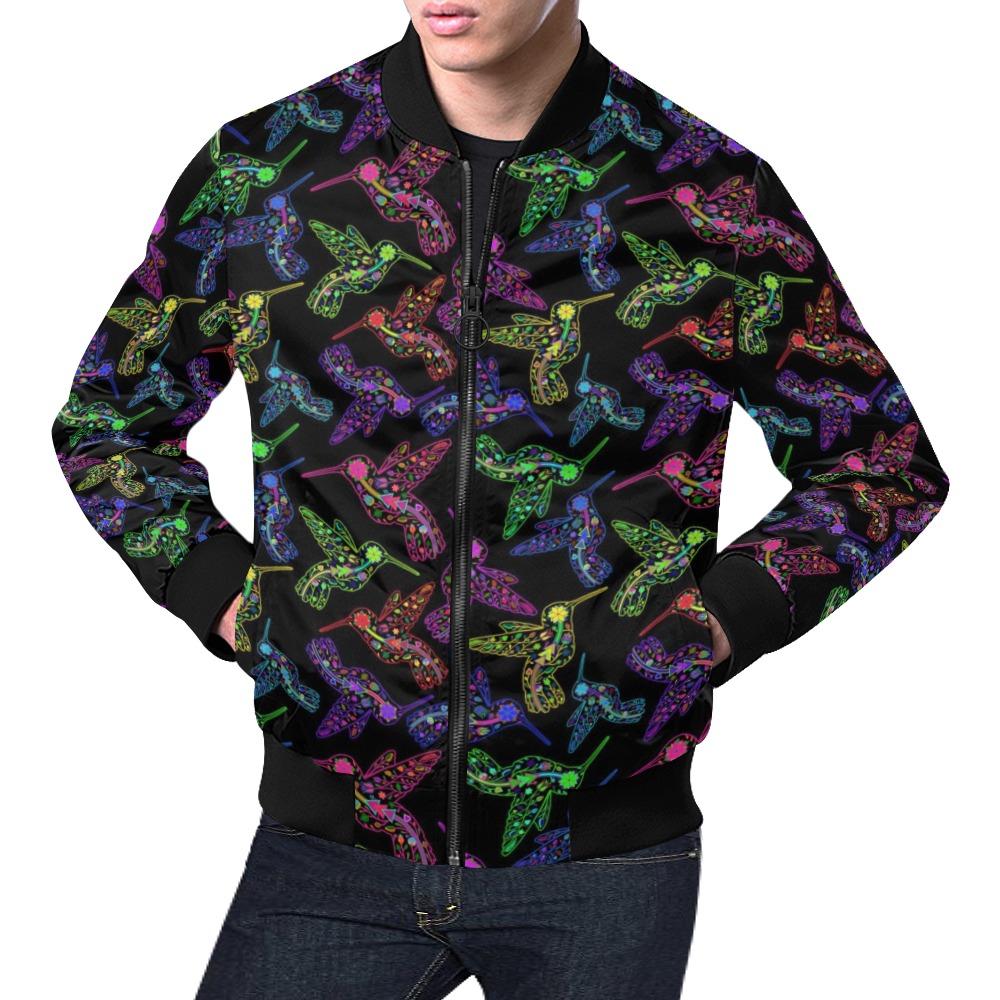 Neon Floral Hummingbirds Bomber Jacket for Men 49DzineMembers