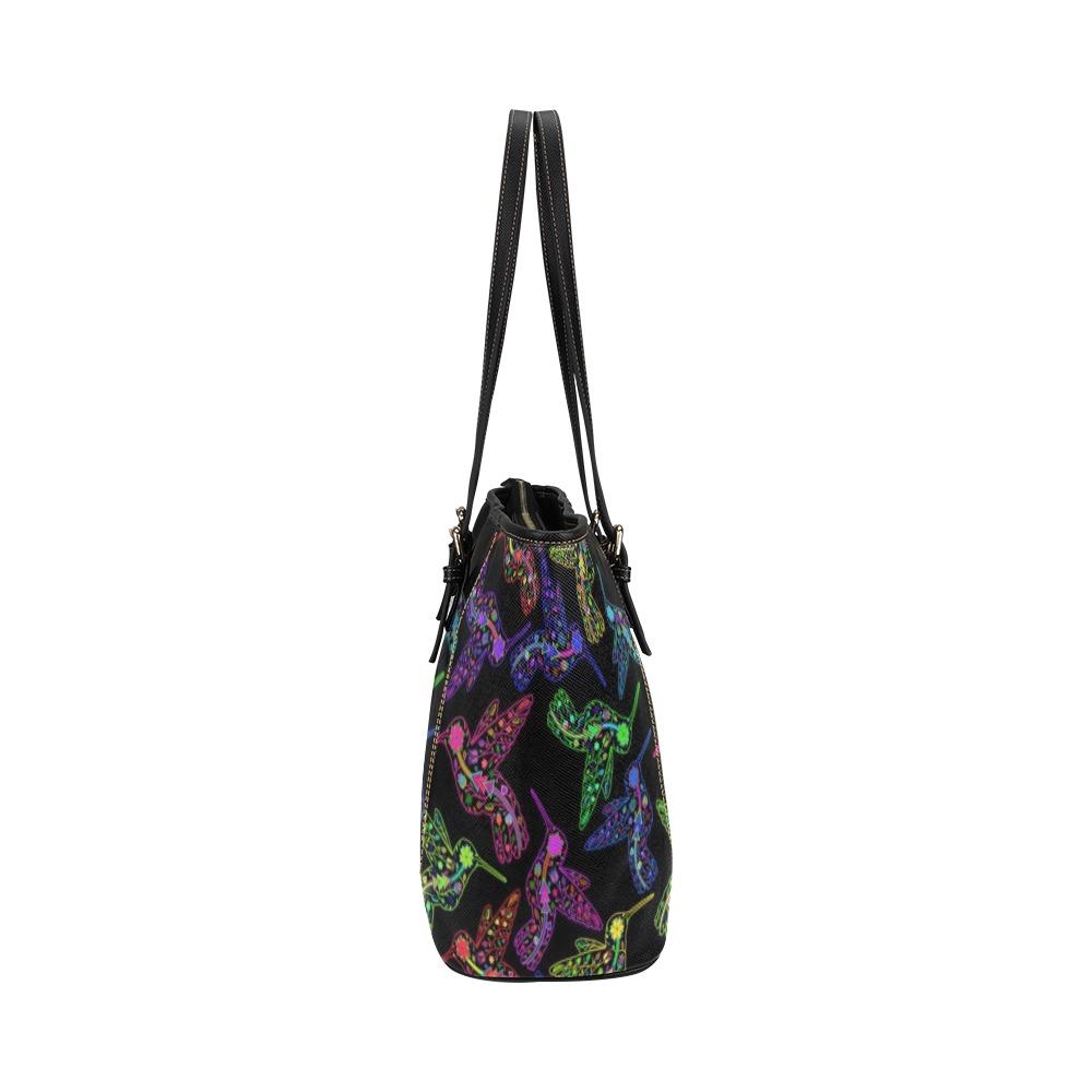 Floral Hummingbird Leather Tote Bag/Large (Model 1640) bag e-joyer