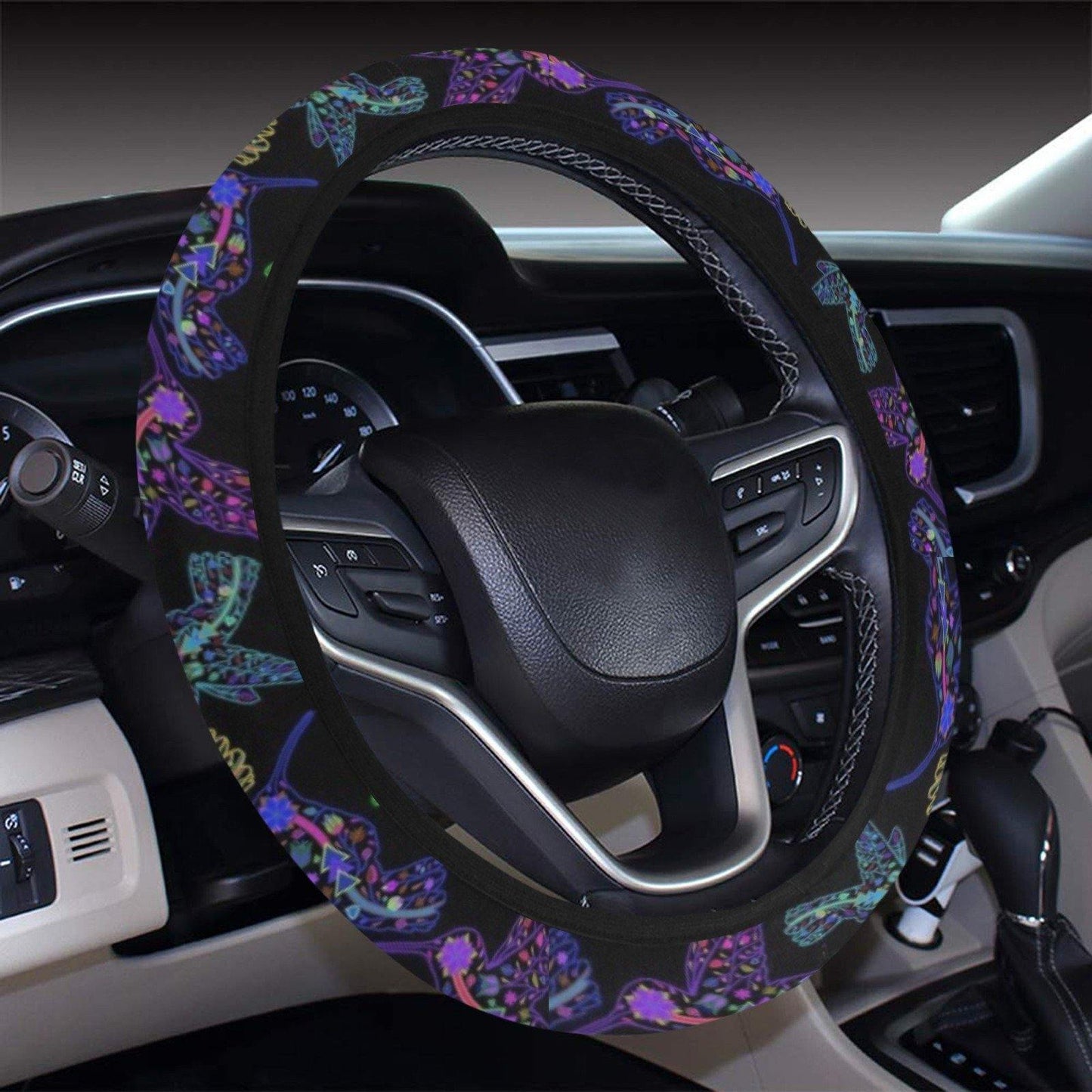 Floral Hummingbird Steering Wheel Cover with Elastic Edge Steering Wheel Cover with Elastic Edge e-joyer