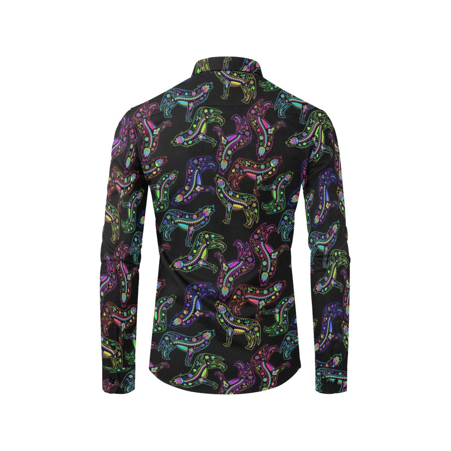 Floral Wolf Men's All Over Print Casual Dress Shirt (Model T61) Men's Dress Shirt (T61) e-joyer