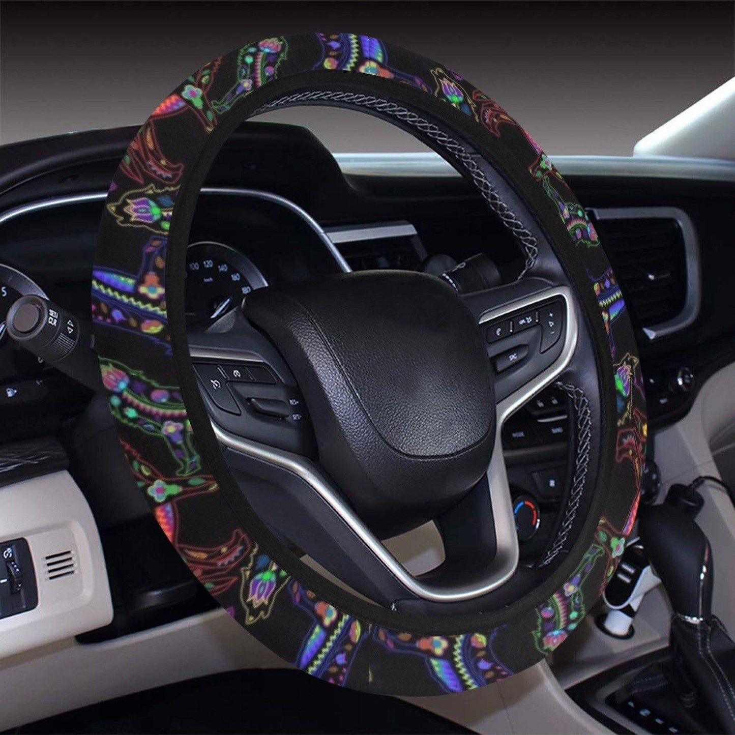 Floral Wolf Steering Wheel Cover with Elastic Edge Steering Wheel Cover with Elastic Edge e-joyer