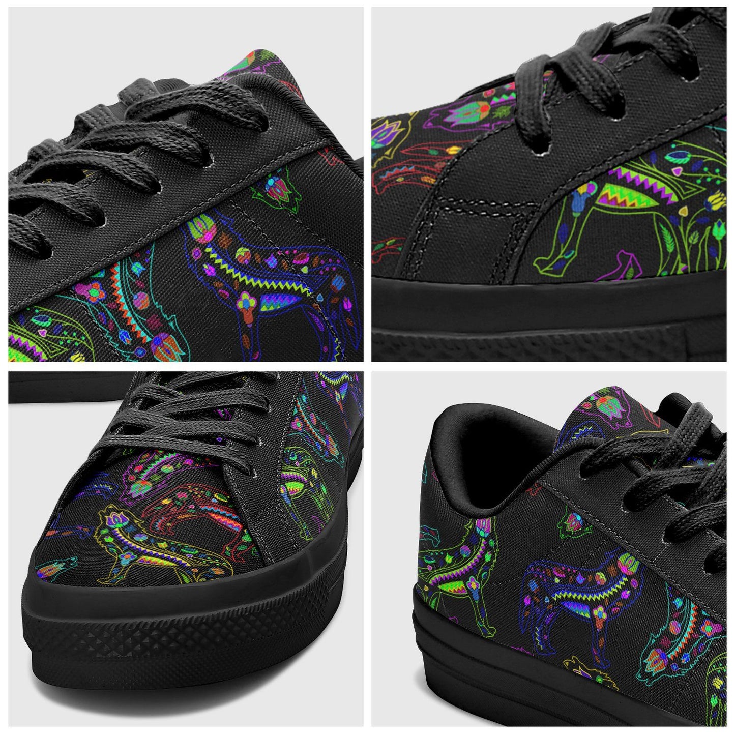 Floral Wolves Aapisi Low Top Canvas Shoes Black Sole aapisi Herman
