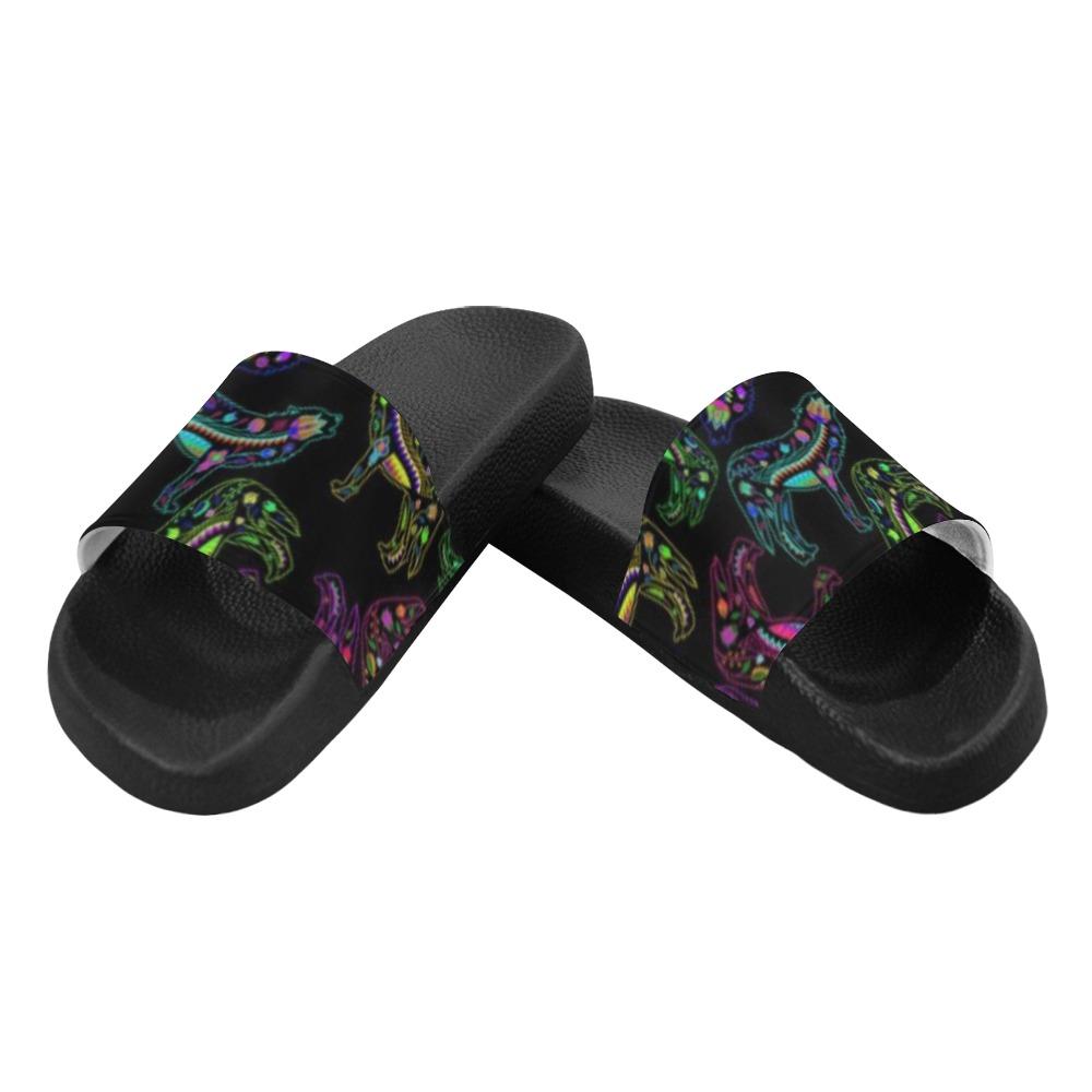 Floral Wolves Men's Slide Sandals (Model 057) Men's Slide Sandals (057) e-joyer