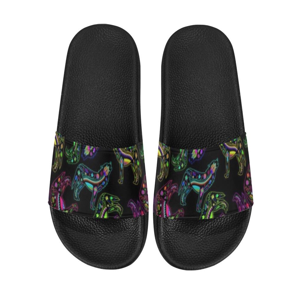 Floral Wolves Men's Slide Sandals (Model 057) Men's Slide Sandals (057) e-joyer