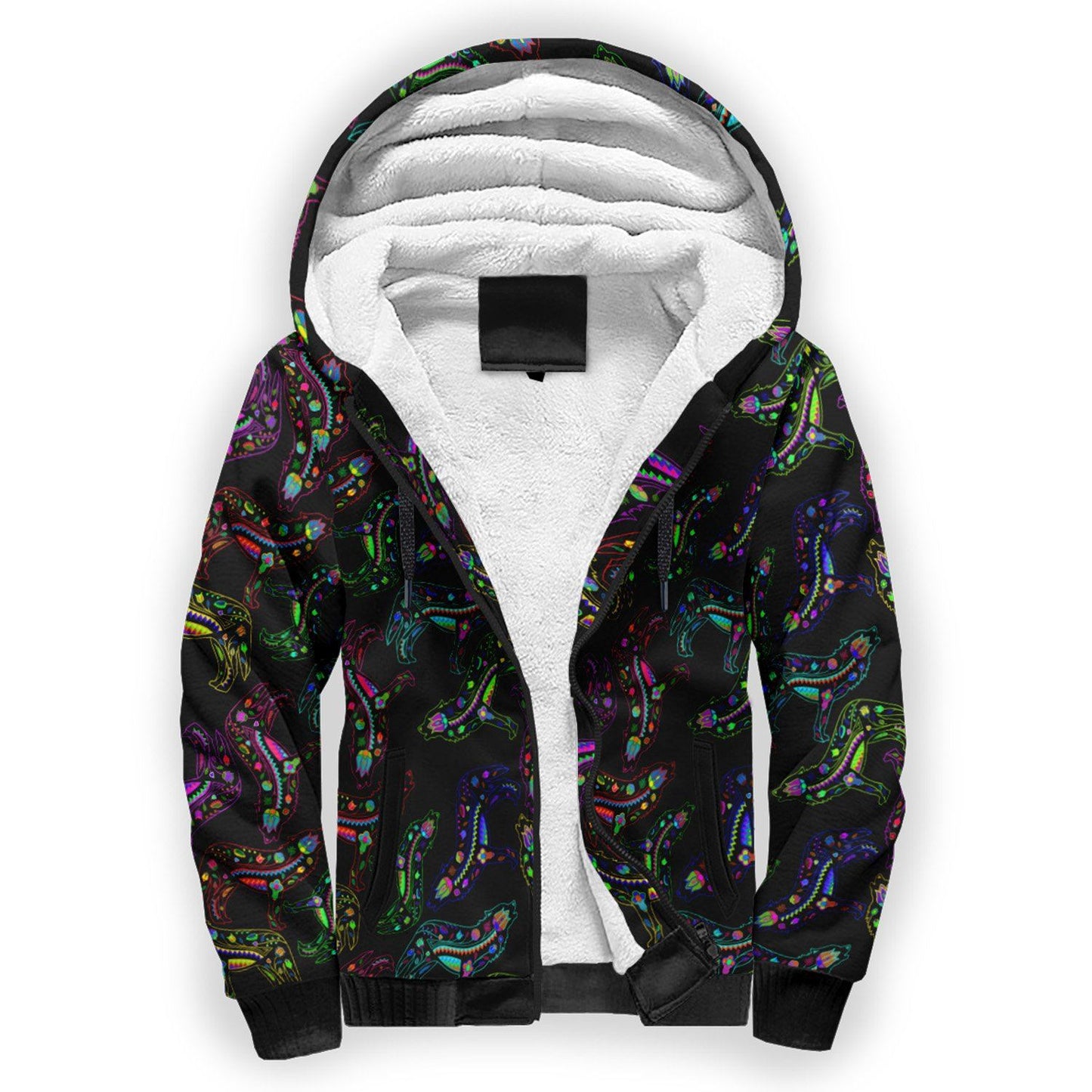 Floral Wolves Sherpa Hoodie hoodie Herman