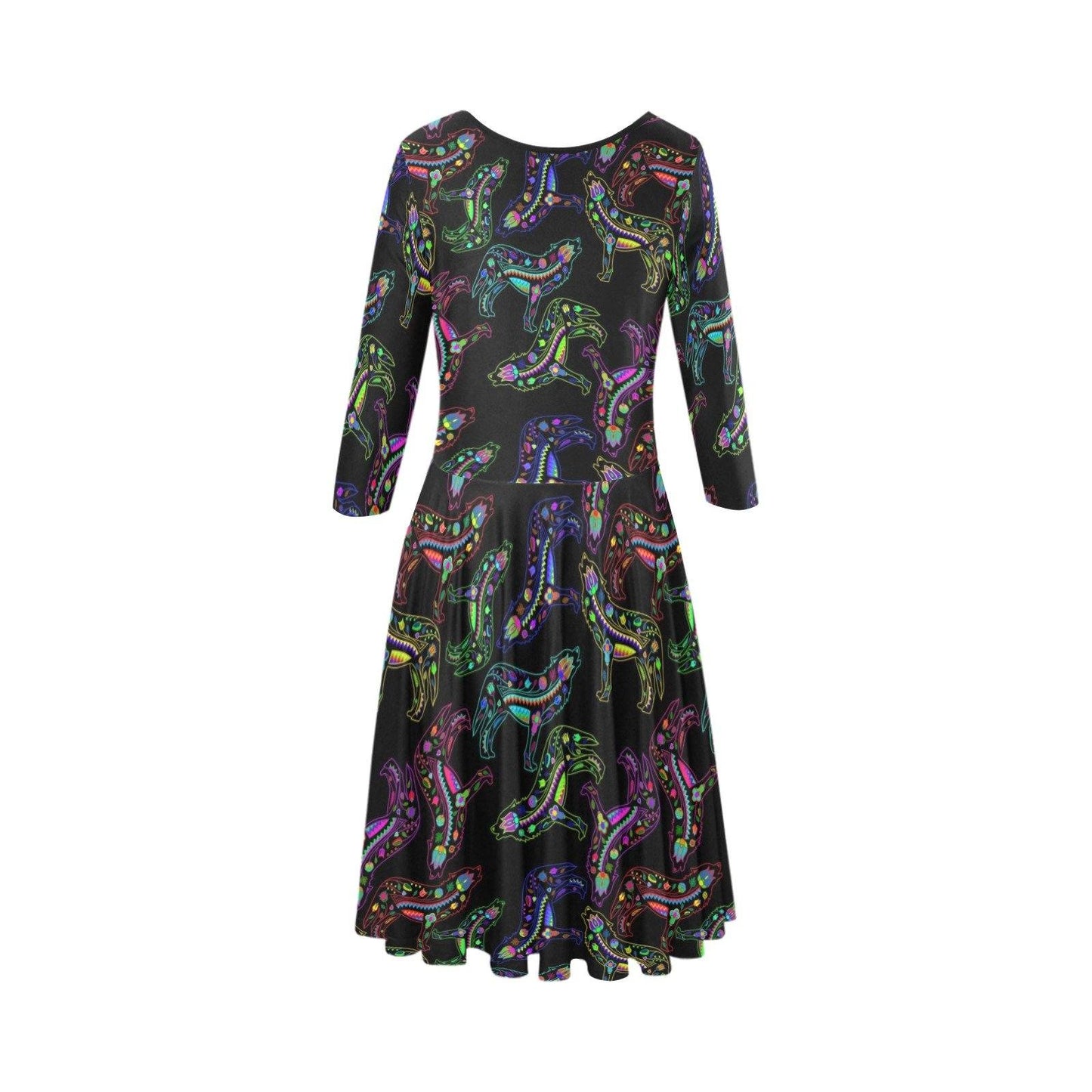 Floral Wolves Tethys Half-Sleeve Skater Dress(Model D20) Tethys Half-Sleeve Skater Dress (D20) e-joyer