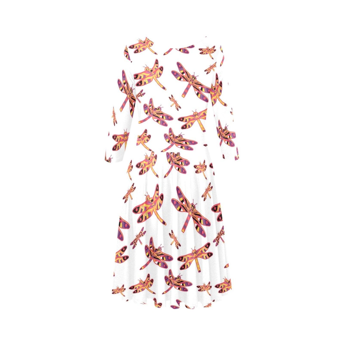 Gathering White Tethys Half-Sleeve Skater Dress(Model D20) Tethys Half-Sleeve Skater Dress (D20) e-joyer