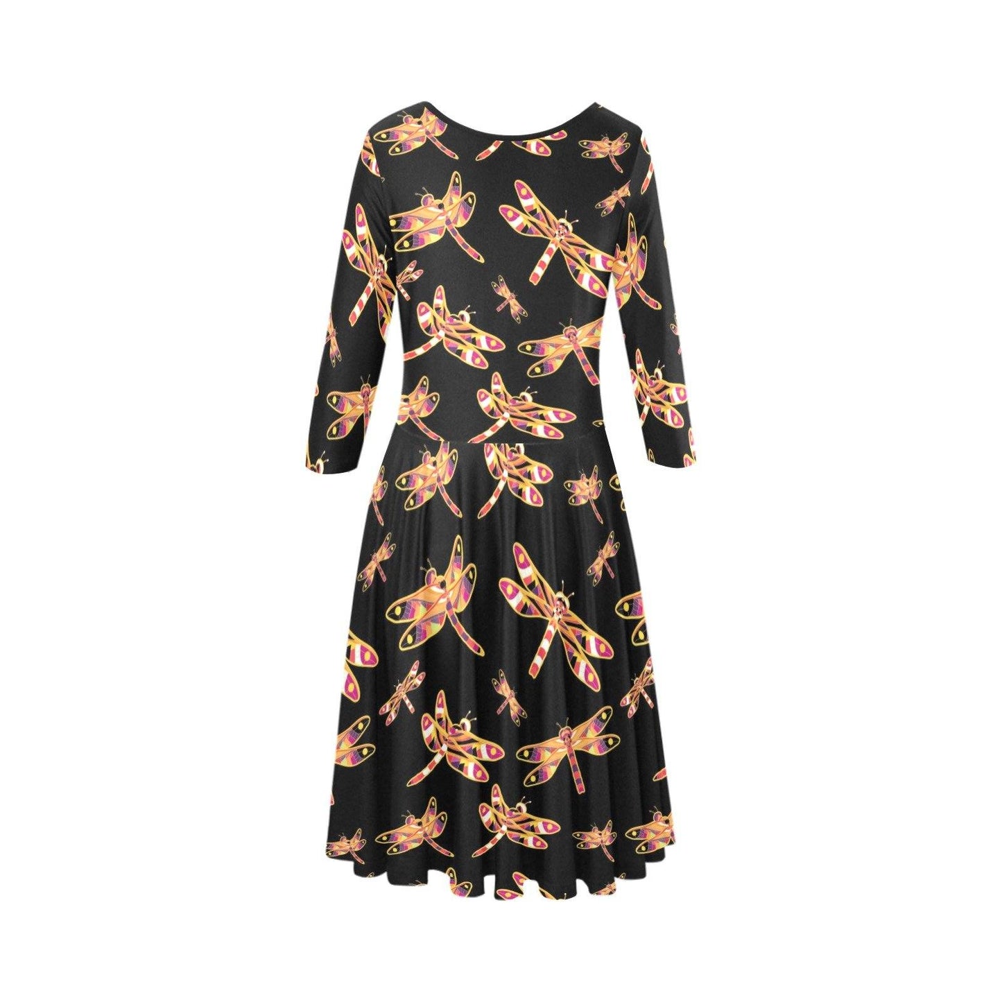 Gathering Yellow Black Tethys Half-Sleeve Skater Dress(Model D20) Tethys Half-Sleeve Skater Dress (D20) e-joyer