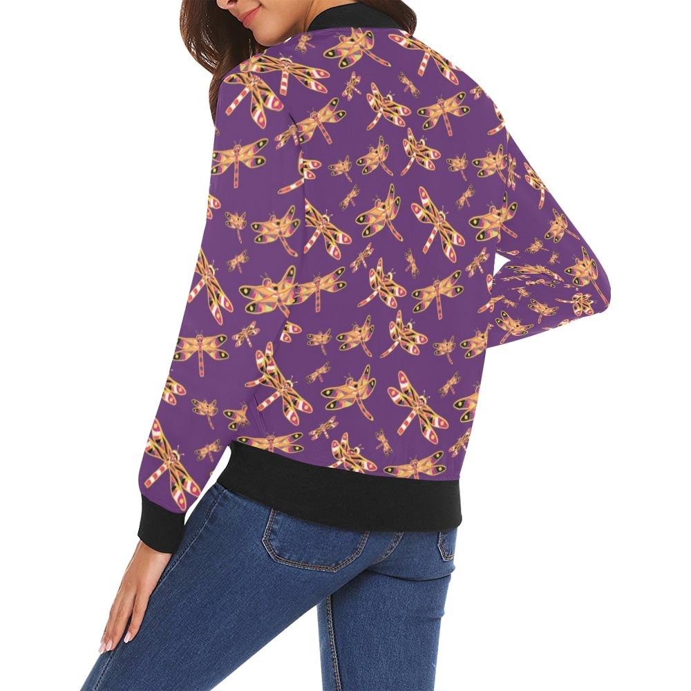 Gathering Yellow Purple All Over Print Bomber Jacket for Women (Model H19) Jacket e-joyer