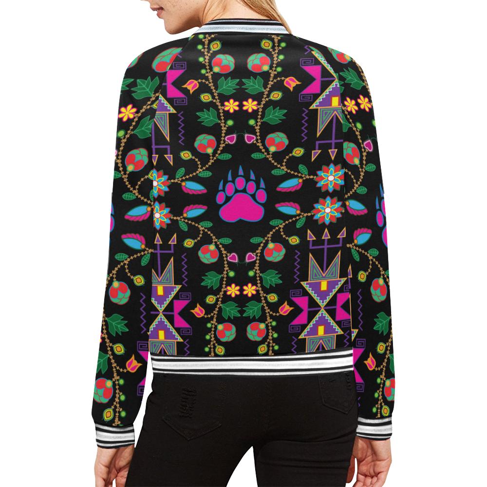 Geometric Floral Fall - Black All Over Print Bomber Jacket for Women (Model H21) All Over Print Bomber Jacket for Women (H21) e-joyer