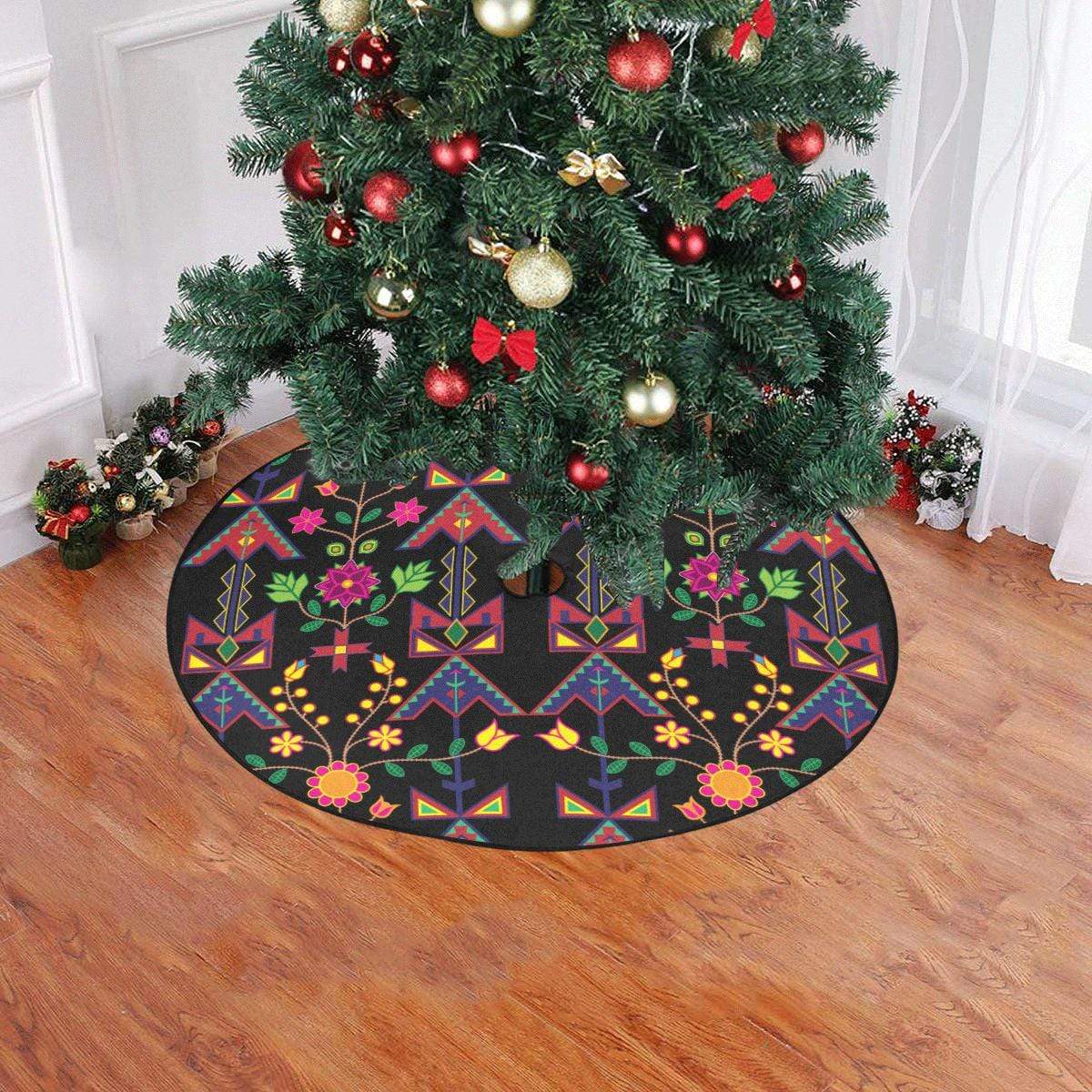 Geometric Floral Spring-Black Christmas Tree Skirt 47" x 47" Christmas Tree Skirt e-joyer