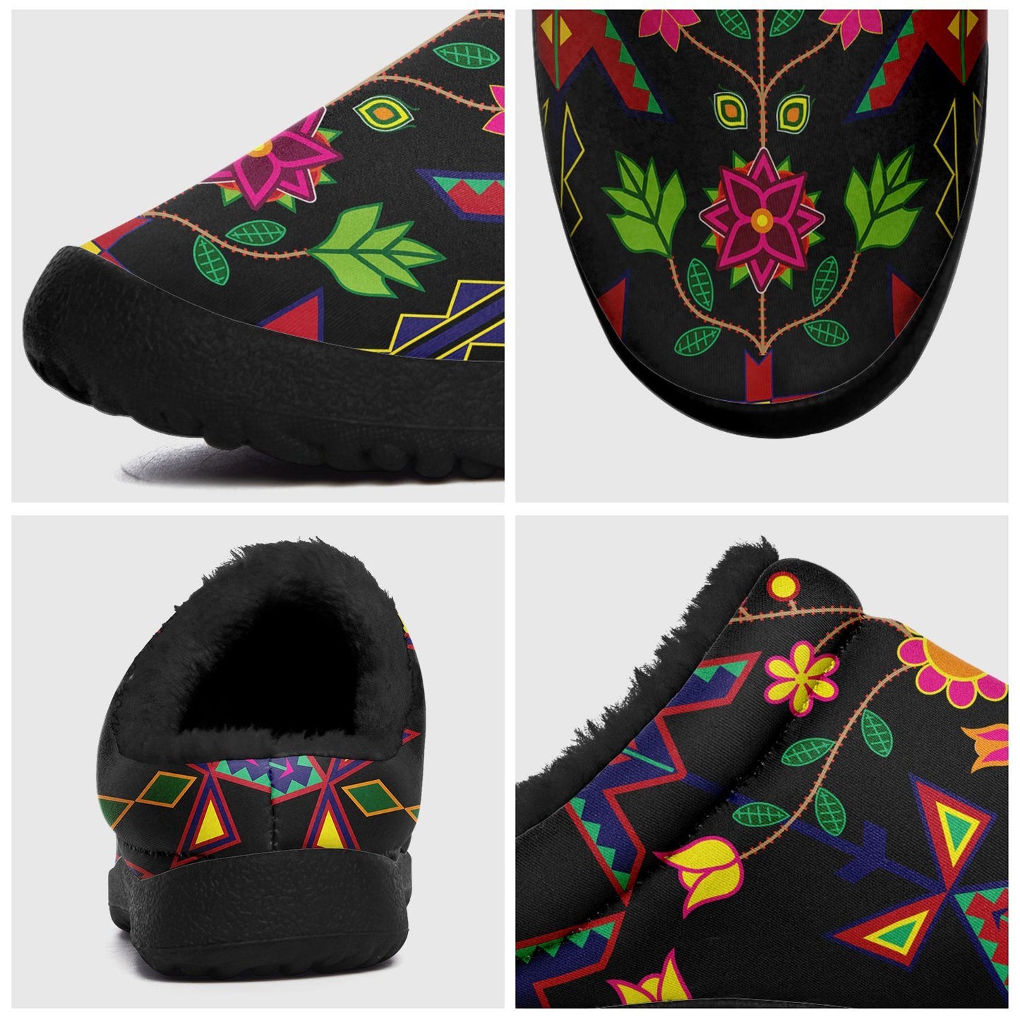 Geometric Floral Spring Black Ikinnii Indoor Slipper 49 Dzine