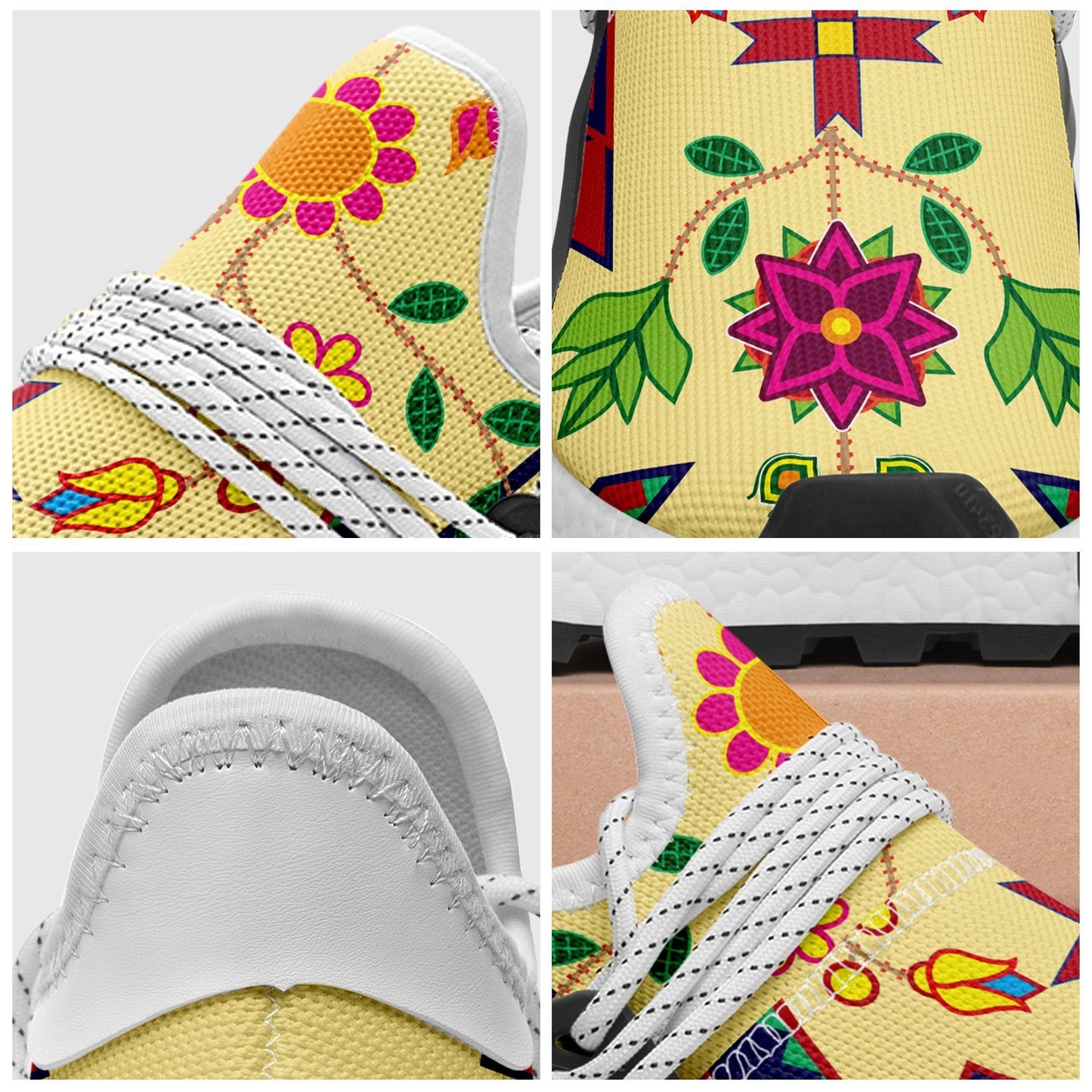 Geometric Floral Spring Vanilla Okaki Sneakers Shoes 49 Dzine