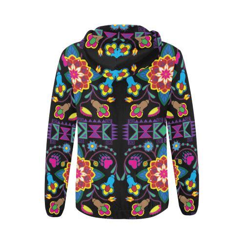 Geometric Floral Winter-Black All Over Print Full Zip Hoodie for Women (Model H14) All Over Print Full Zip Hoodie for Women (H14) e-joyer