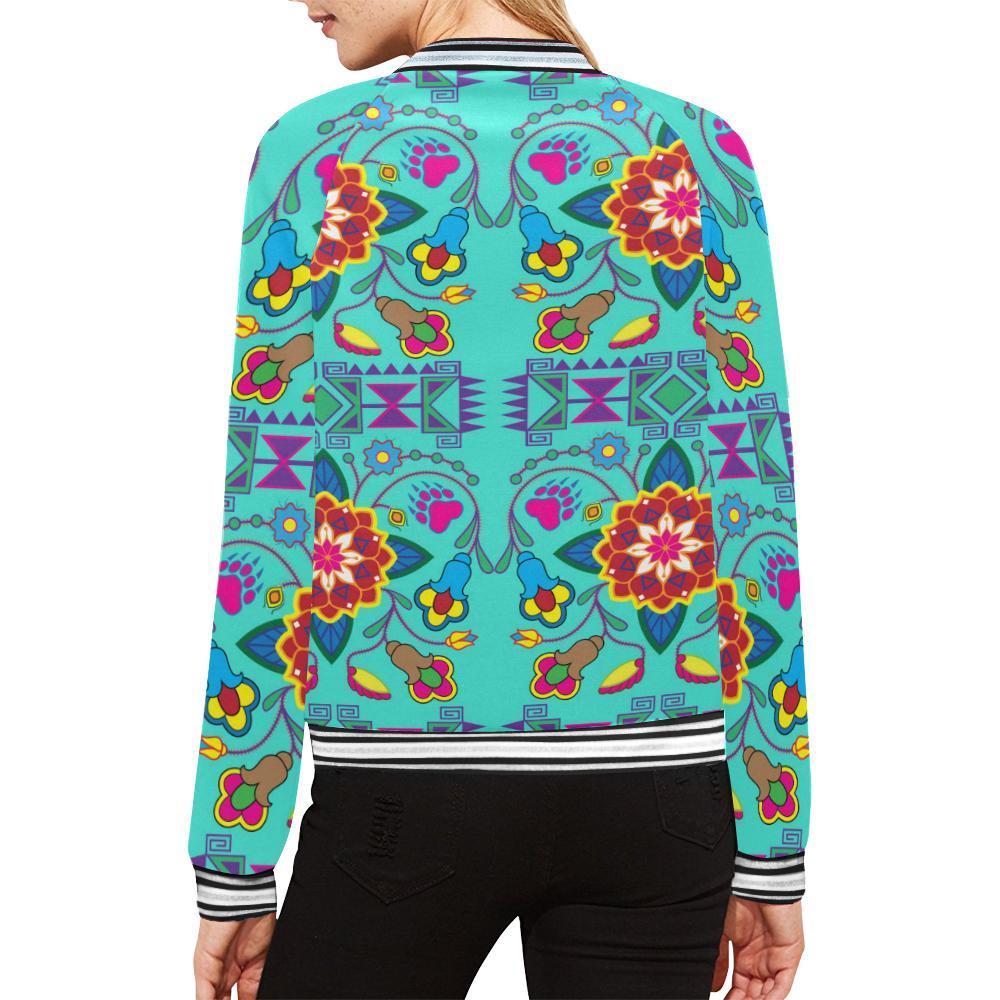 Geometric Floral Winter - Sky All Over Print Bomber Jacket for Women (Model H21) All Over Print Bomber Jacket for Women (H21) e-joyer