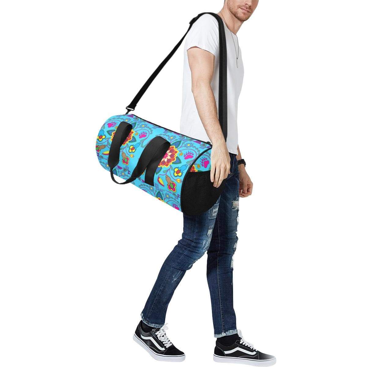 Geometric Floral Winter - Sky Blue Duffle Bag (Model 1679) Duffle Bag (1679) e-joyer
