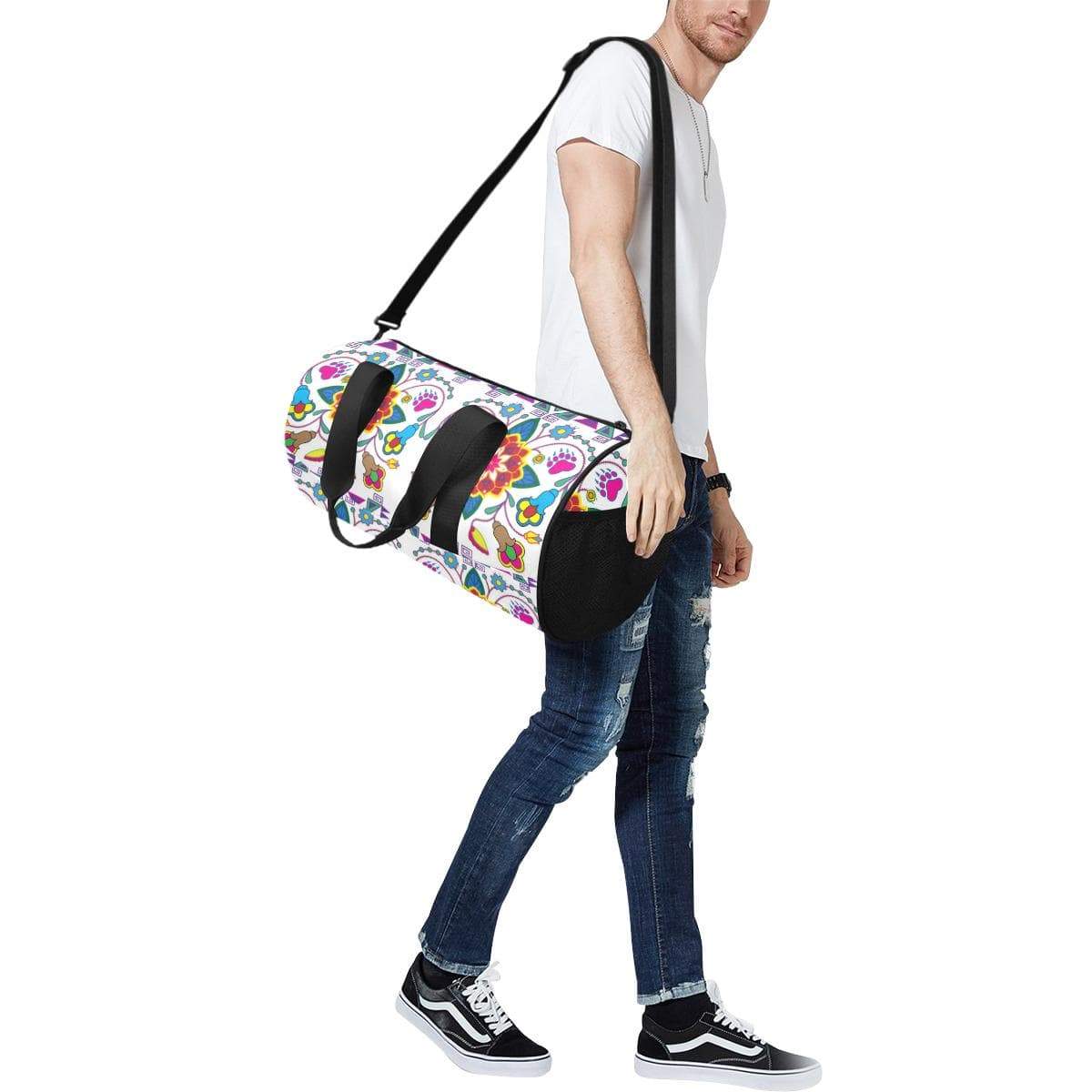 Geometric Floral Winter - White Duffle Bag (Model 1679) Duffle Bag (1679) e-joyer