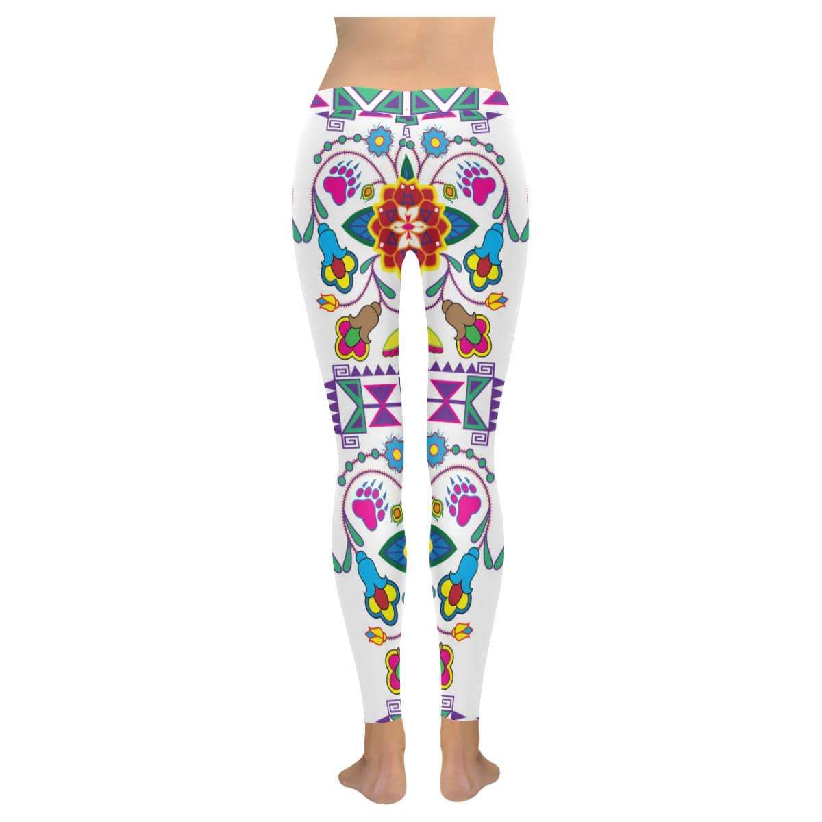 Geometric Floral Winter - White Low Rise Leggings (Invisible Stitch) (Model L05) Low Rise Leggings (Invisible Stitch) (L05) e-joyer