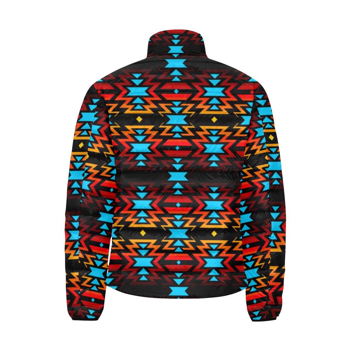 Hoodie Front Black Fire and Turquoise Men's Stand Collar Padded Jacket (Model H41) Men's Stand Collar Padded Jacket (H41) e-joyer