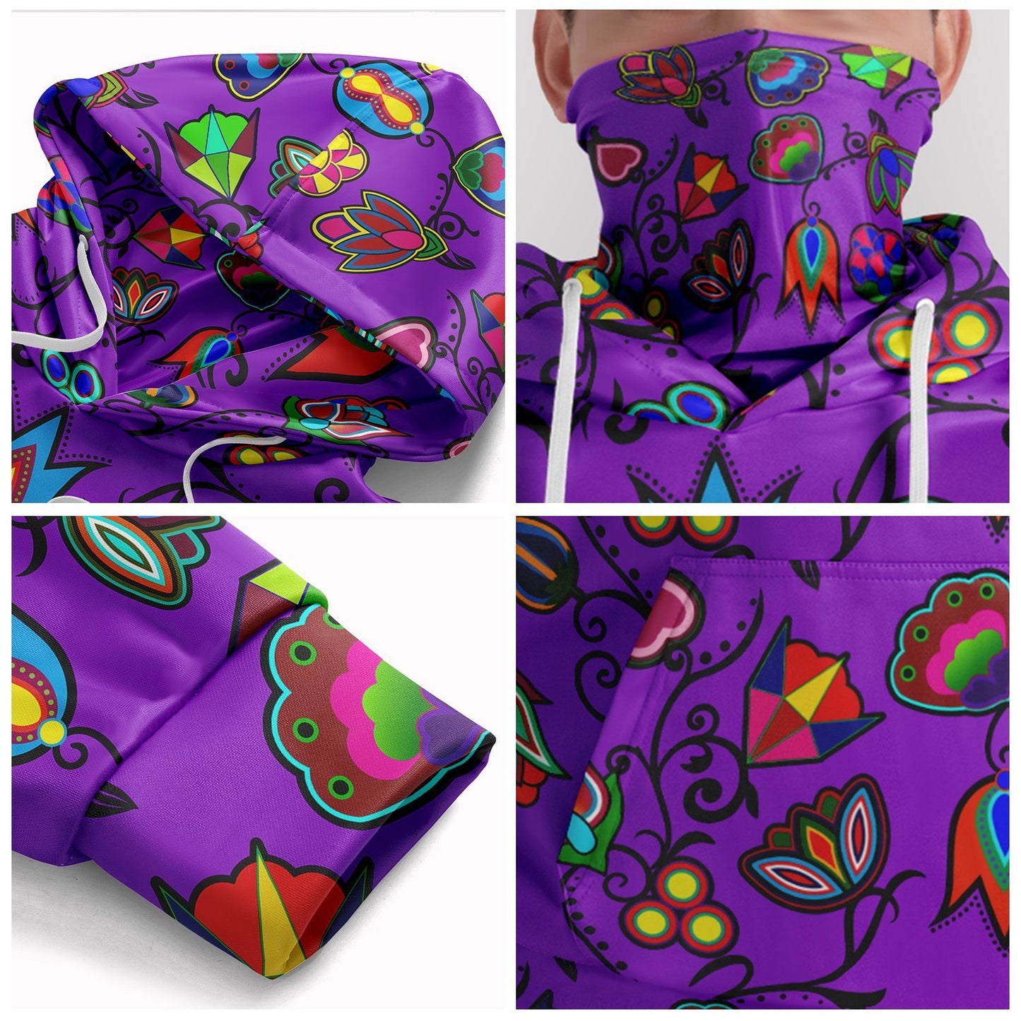 Indigenous Paisley Dark Orchid Hoodie with Face Cover 49 Dzine