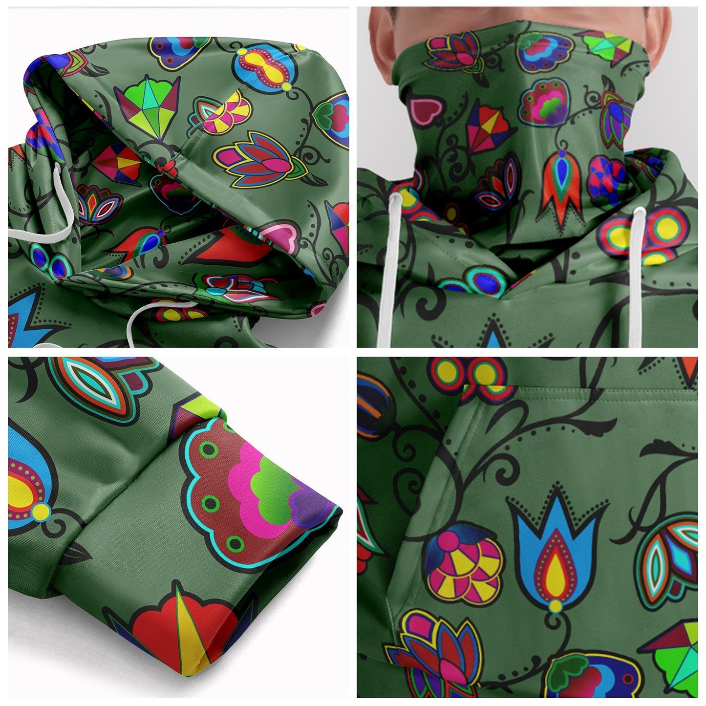 Indigenous Paisley Dark Sea Hoodie with Face Cover 49 Dzine