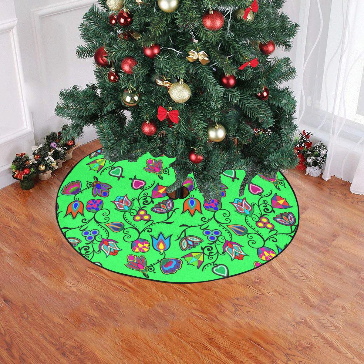 Indigenous Paisley - Green Christmas Tree Skirt 47" x 47" Christmas Tree Skirt e-joyer