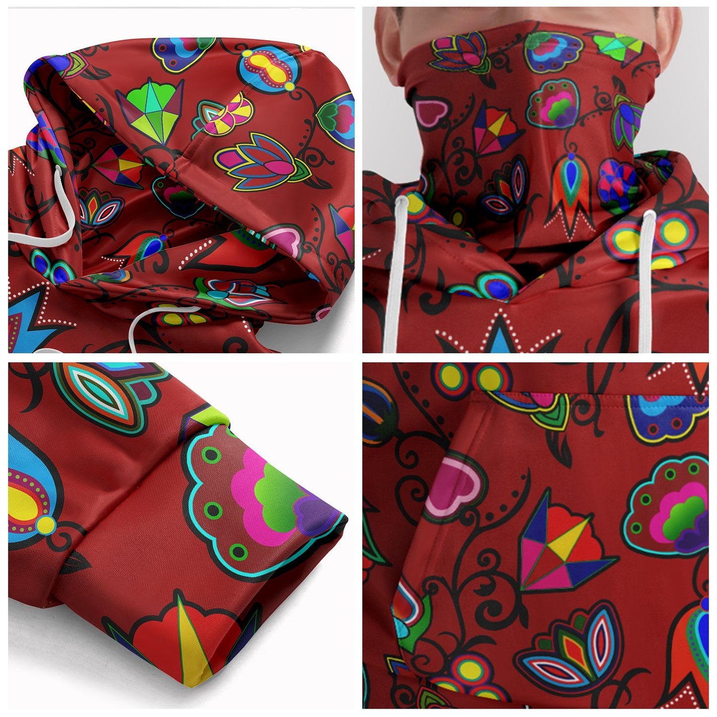Indigenous Paisley Red Hoodie with Face Cover 49 Dzine