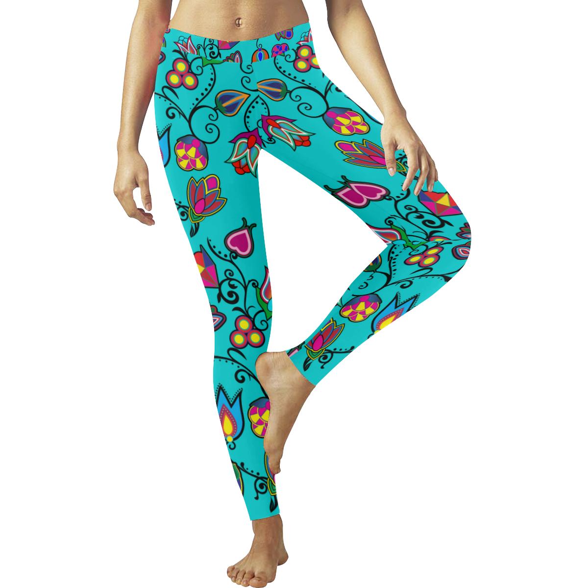 Indigenous Paisley - Sky Low Rise Leggings (Invisible Stitch) (Model L05) Low Rise Leggings (Invisible Stitch) (L05) e-joyer